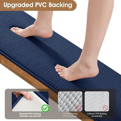 Memory Foam Bath Mat, Ultra Soft Absorbent Waffle Bathroom Rugs, Super Non-Slip PVC Backing Bath Rug Quick Dry, Machine Washable Rug for Tub, Shower, Home Decor Accessory, 60" x 24", Navy Blue