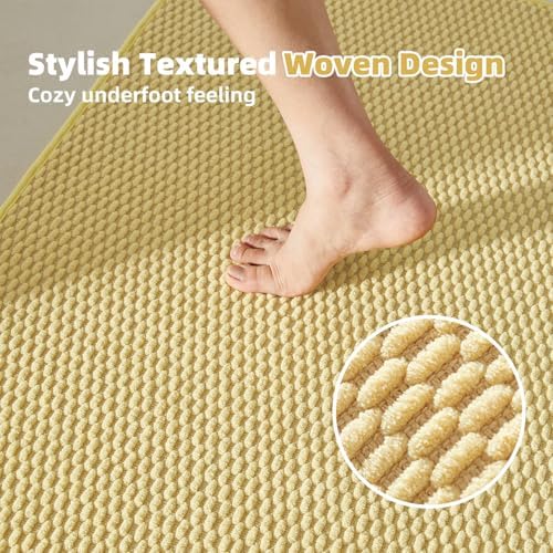 TYUU Bathroom Runner Rug, Long Bath Mat Washable Thin Quick Dry Low Pile Bathroom Runner Rugs 24 x 60 Non Slip, Yellow 24"x60"
