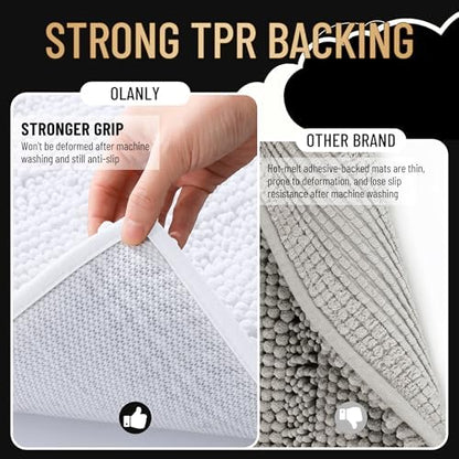 OLANLY Thick Large Bathroom Rugs 44x32, Soft Chenille Bath Rugs, White