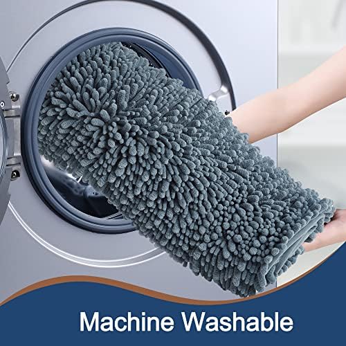 Luxury Chenille Dusty Blue Bathroom Rugs Sets 2 Piece, Thickened Hot Melt Rubber Bottom Bath Mats for Bathroom Non Slip,Bath Rugs Quick Dry Machine Washable for Shower Mat (32"x20"+17"x24")