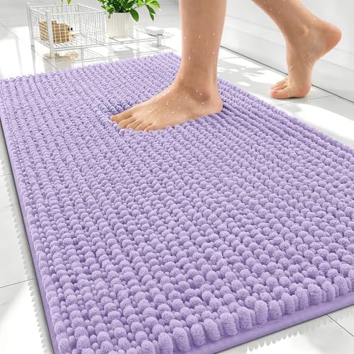 OLANLY Thick Chenille Absorbent Bathroom Rugs Mat 34x21, Lavender