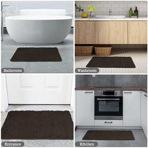 Yeaban Chocolate Brown Bathroom Rug 20"x32", Non-Slip Rubber Backing