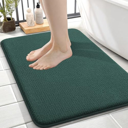 OLANLY Memory Foam Small Bathroom Rugs 24x16, Absorbent Mat, Blackish Green