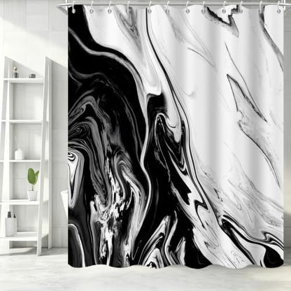 Black Marble Shower Curtain Modern Abstract Luxury Fluid Ink Texture Watercolor Bathroom Curtain Set with Hooks Soft and Lightweight Waterproof Fabric Machine Washable 48" Wx72 L