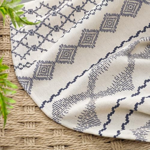 Navy Blue Boho Linen Shower Curtain,72" W x 72" L