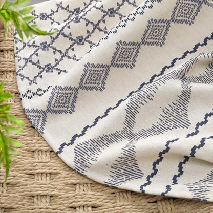 Navy Blue Boho Linen Shower Curtain,72" W x 72" L