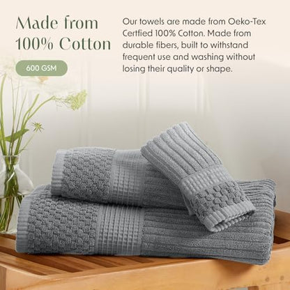 Springtree Home 100% Cotton Hand Towel Set | 6-Pack | Textured | Grey