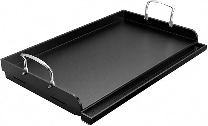 Cast Iron Griddle for Gas Grill, 25" x 16" Nonstick Flat Top Grill Griddle Plate, No Seasoning Required, Heavy Duty Outdoor BBQ Griddle with Grease Drain for Camping, Tailgating and Backyard Cooking