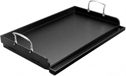 Cast Iron Griddle for Gas Grill, 25" x 16" Nonstick Flat Top Grill Griddle Plate, No Seasoning Required, Heavy Duty Outdoor BBQ Griddle with Grease Drain for Camping, Tailgating and Backyard Cooking
