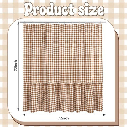 HunnmingRe Ruffle Hem Gingham Shower Curtain Taupe