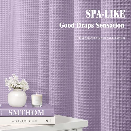 Waffle Weave Shower Curtain Heavyweight Cotton Fabric Lavender 72Wx72L
