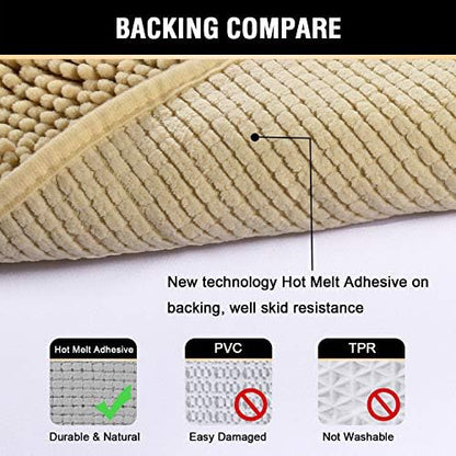 H.VERSAILTEX Ultra Soft Texture Chenille Plush Bath Rugs Floor Mats, Hand Tufted Bath Rug Non Slip Microfiber Door Mat for Kitchen/Entryway/Living Room, 32 by 20 inches, Beige