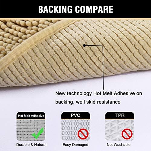 H.VERSAILTEX Bath Mat for Bathroom Non Slip Luxury Chenille Ultra Soft Bath Rugs 24x36 Absorbent Non Skid Shaggy Rugs Washable Dry Fast Plush Area Carpet Mats for Indoor, Bath Room, Tub - Beige