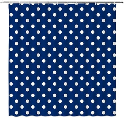 Polka Dot Shower Curtain Blue White Retro Spot Vintage Fabric Decorative Bathroom Curtains with Hooks,75" Wx70 H