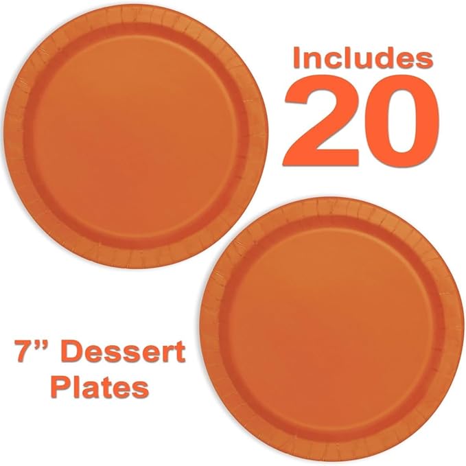 Heavy Duty Orange Party Bundle Paper 9" Dinner plate, 7" Dessert Plates And Napkins, 56 Piece Disposable Paper Party Plate Set