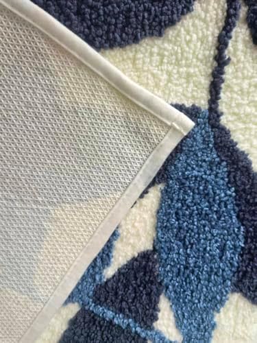 Bath Mat Leaves Blue Area Rug Non-Slip Soft Absorbent Bathroom Rugs Machine Washable Bath Rug Floor Carpet Entryway Door Mat for Tub Shower Decor 19.5 X 31.5 Inches