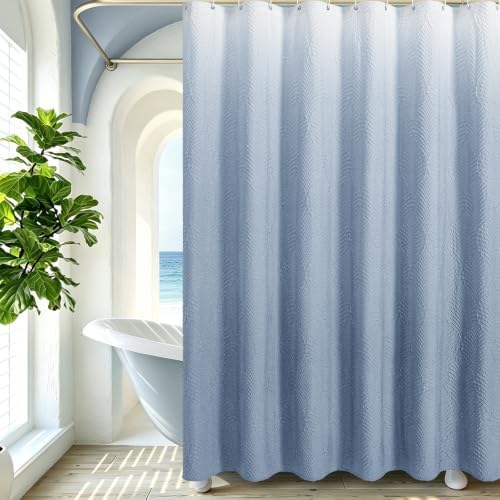 Gibelle 72x84 Extra Long Shower Curtain, Ombre Fog Blue 3D Embossed Half Bath Curtain
