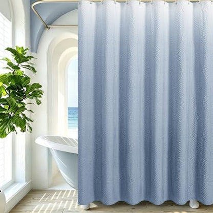 Gibelle 72x84 Extra Long Shower Curtain, Ombre Fog Blue 3D Embossed Half Bath Curtain