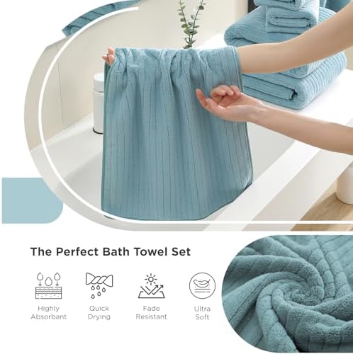 18 Piece Family Bath Towel Set Include 6 Bath Towels,6 Hand Towels and 6 Washcloths Soft Bathroom Towel with Hanging Loops,Highly Absorbent Quick Dry Towels Set for Bathroom,Hotel and Spa-Turquoise