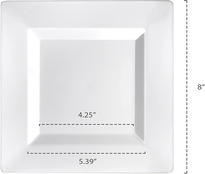 Party Essentials Party Supplies Disposable Classic Square Plastic Plates For Wedding/All Occasions, 8", 70-Count, White