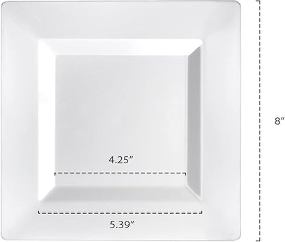 Party Essentials Party Supplies Disposable Classic Square Plastic Plates For Wedding/All Occasions, 8", 70-Count, White