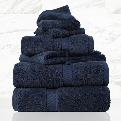 SUPERIOR Egyptian Cotton Ultra Plush & Absorbent, 6 Piece Set, Navy Blue
