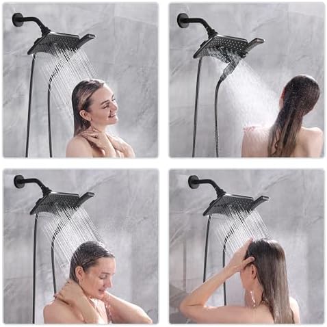 BRIGHT SHOWERS High Pressure Shower Head with Handheld, Oil Rubbed Bronze Dual Showerhead Combo with Rainfall Spray, Detachable Hand Held Shower, 60" Stainless Steel Hose