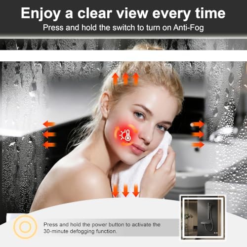 30x30 LED Bathroom Mirror with Lights, Lighted Vanity Mirror for Wall