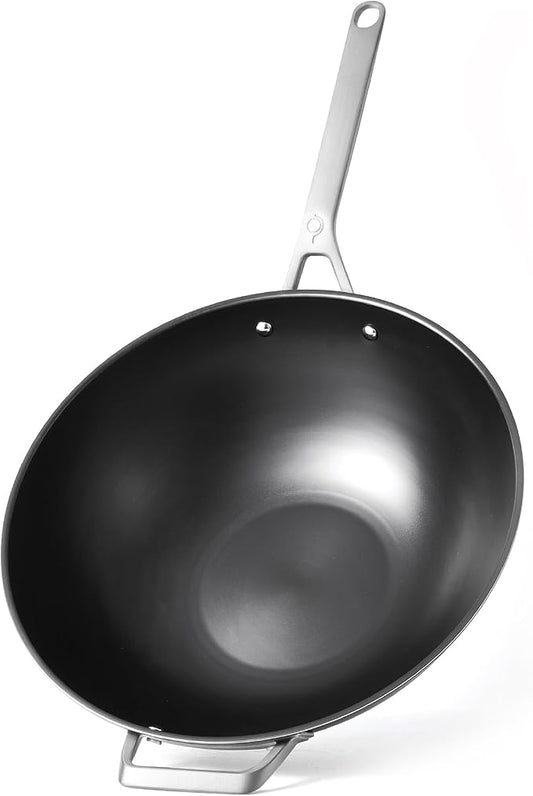 13 Inch Tri Ply Carbon Steel Wok Pan - Naturally Nonstick, Nitrided Carbon Steel - Lightweight, Non Toxic Cookware, No Coatings - Induction Wok, Oven, Outdoor Grill Cooking