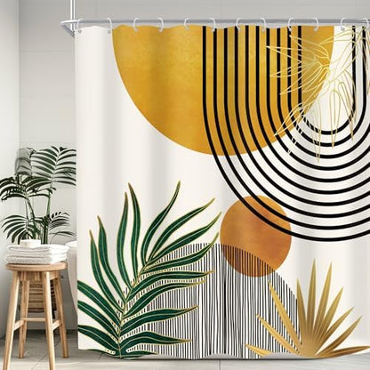 Mid Century Boho Abstract Modern Sun Minimalist Bathroom Shower Curtain Set