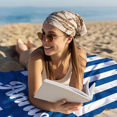 JML Personalized Beach Towel with Name, Custom Cabana Stripe Beach Towel, Customized Microfiber Pool Towel, Quick Dry & Absorbent Swim Towel for Adult,Mother's Day, Birthday, Summer Holiday,Vacation