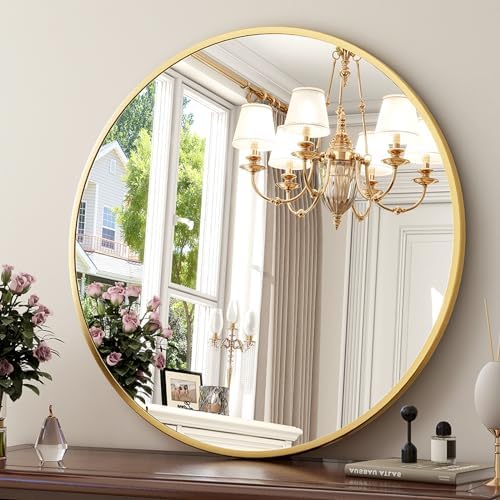 XRAMFY 24 Inch Round Mirror-Gold Circle Mirrors for Bathroom, Entryway