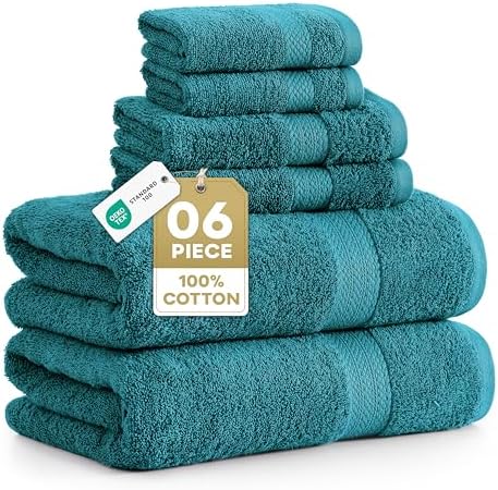 LANE LINEN Bath Towel Set 100% Cotton 6 Piece Soft Absorbent - Sea Port