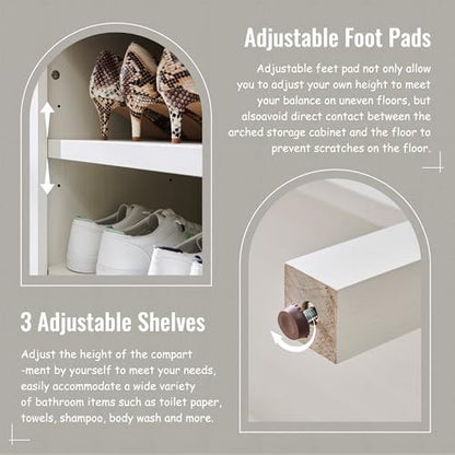 IFBUY 71" Tall Arched Bathroom Storage Cabinet, 8-Tier Modern Farmhouse Storage Cabinet with Adjustable Shelves, Wood Freestanding Cabinet for Bathroom, Living Room, Entryway, Hallway (Antique White)