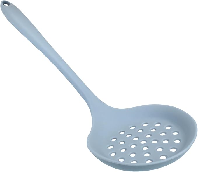 Hordion 1 Pcs Silicone Slotted Spoon, Grey Strainer Spoon Non Stick Silicone Skimmer Heat Resistant Cooking Spoon