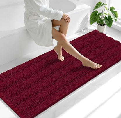 Smiry Thick Chenille Bathroom Runner Rugs 70x24, Soft Bath Mat, Burgundy