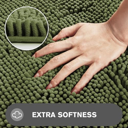 Sage Bathroom Rugs Sets 2 Piece – Absorbent and Washable Bath Mat, Non-Slip, Thick Soft Chenille Bath Rugs for Bathroom Floor, Shower, Sink - 20" x 32"+24" x 36"