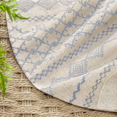 Light Blue Boho Linen Shower Curtain,72" W x 72" L