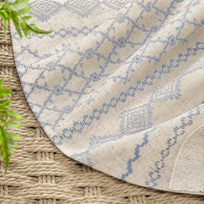 Light Blue Boho Linen Shower Curtain,72" W x 72" L