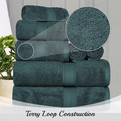 Superior Egyptian Cotton 800 GSM Plush & Absorbent, 9 Piece Set, Teal