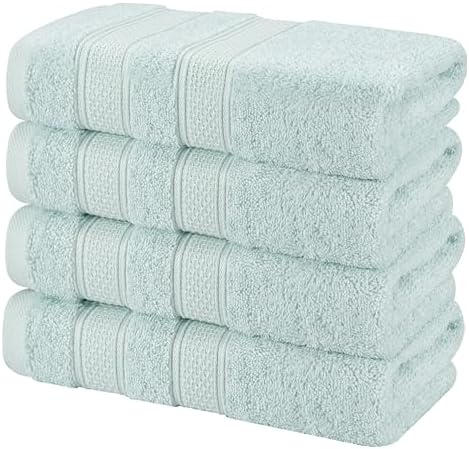 American Soft Linen Salem 100% Cotton Turkish 4 Piece Hand Towels for Bathroom, 600 GSM Soft Absorbent Quickdry Hand Face Towel Set, Mint
