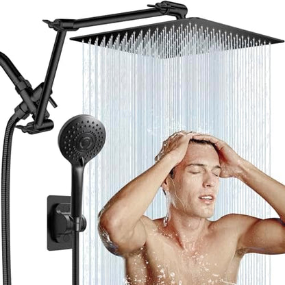 12" Black Rain Shower Head with Handheld Spray and 16" Extension Arm