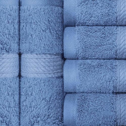 SUPERIOR Egyptian Cotton Plush & Absorbent, Face Towel Set of 6, Denim Blue