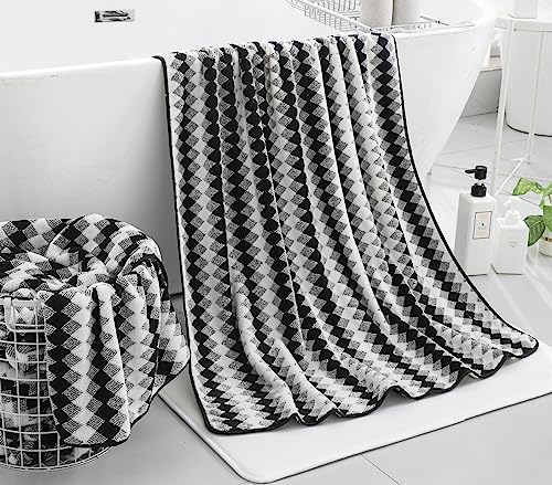 2 Hand Towel Set 16"x31" Black White Towel Set for Bathroom,Highly Absorbent & Quick Dry Hand Towel for Daily Use,Soft Microfiber Multipurpose Towel Collection for Hotel,Spa,Shower,Gym