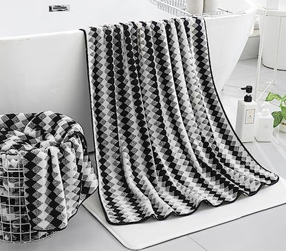 2 Hand Towel Set 16"x31" Black White Towel Set for Bathroom,Highly Absorbent & Quick Dry Hand Towel for Daily Use,Soft Microfiber Multipurpose Towel Collection for Hotel,Spa,Shower,Gym