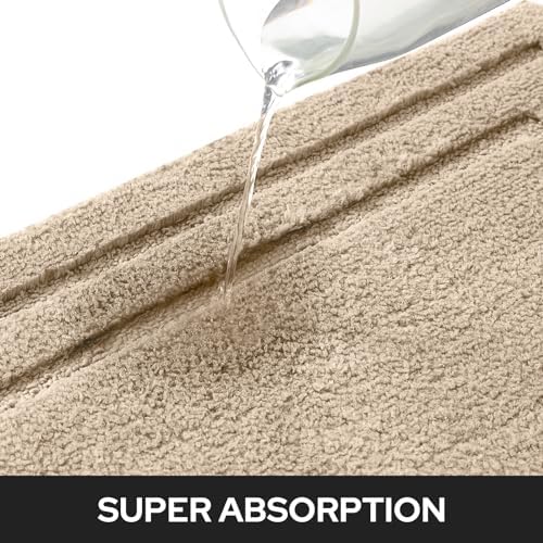 HOMEIDEAS Bathroom Rugs Sets 2 Piece, Super Soft and Absorbent Non Slip Microfiber Machine Washable Bath Mat Set (20" x 32" + 16" x 24", Beige)