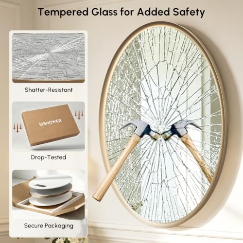 USHOWER Brushed Gold Oval Bathroom Mirror 20x28 Inch