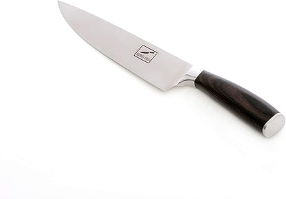 Japanese Knife - Super Sharp 8” Chef Knife - High Carbon Stainless Steel Kitchen Knife - Also Includes: Knife Sharpener, Pair of Kevlar (Cut-Resistant ) Gloves & Bag, Plus Storage Box