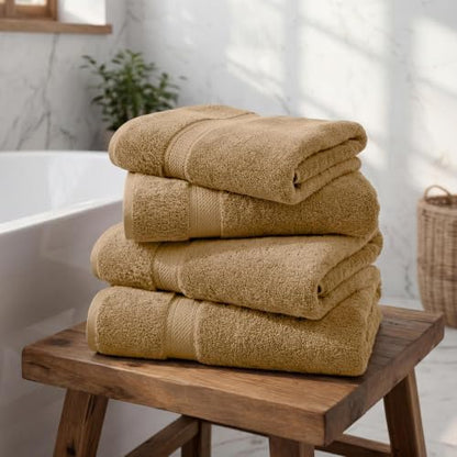 Superior Egyptian Cotton Plush & Absorbent, Bath Towel Set of 4, Toast