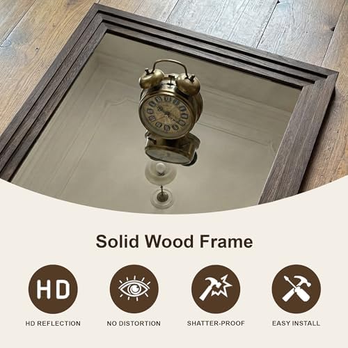 Farmhouse Rustic Wood Framed Bathroom Vanity Mirror for Wall, 26x38, Brown